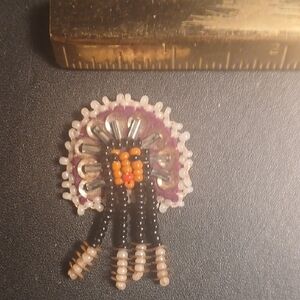 Antique Native American Indian Handcrafted Beaded Tribal Brooch Art Old Classic